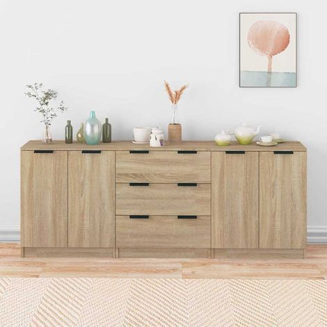 vidaXL Buffets 3 pcs Chêne sonoma Bois d'ingénierie (1/5)