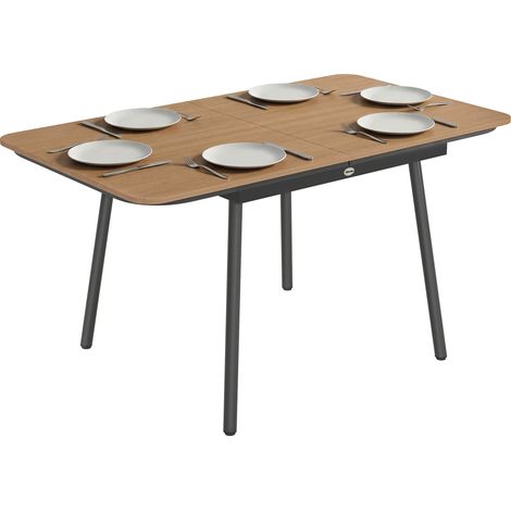 Gartentisch 140 x 80 cm für 6 Personen rostbeständig Outdoor Esstisch mit WPC-Tischplatte Verstellbare Füße, Teak