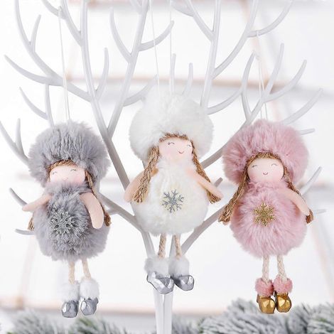 Lot de 4 pendentifs en forme de poupée ange, décorations de Noël à suspendre au sapin, en peluche, pour fêtes et mariages. (1/5)