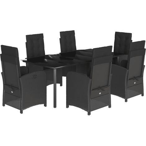 vidaXL Set da Pranzo da Giardino 7 pz Nero con Cuscini in Polyrattan (1/5)