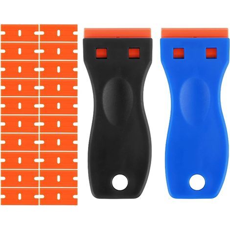 2 Pièce Grattoir en Plastique avec 20 Lames, Vitrocéramique Plaque Grattoir, Grattoirs pour Enlever Les étiquettes, a Colle, la Peinture Autocollants et Décalcomanies (Noir Bleu) (1/5)