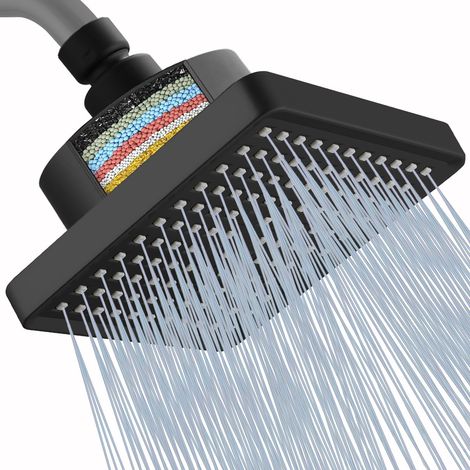 Pommeau de Douche Avec Filtre Haute Pression Effet Pluie, 15 cm, Avec Cartouche Filtrante à 15 Niveaux Pour éliminer le Chlore et les Substances Nocives (Noir Mat) (1/5)
