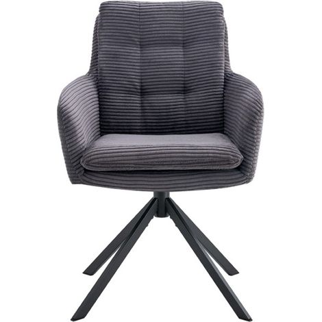 Set di 2 poltrone KAVIRA – Velluto a coste grigio – Piedi in metallo – Con braccioli – Design accogliente ed elegante