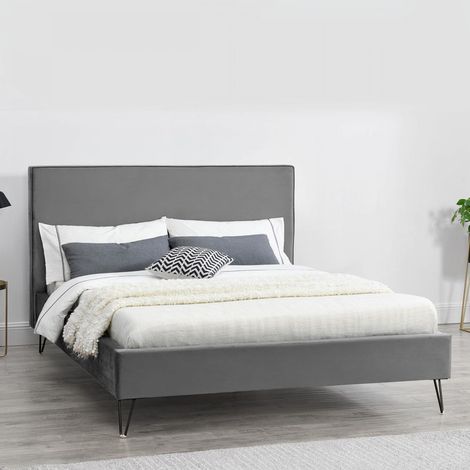 Struttura letto in velluto grigio e piedi neri 140x190 cm RIVERSIDE (1/4)