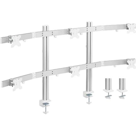 Soporte de escritorio plateado para 6 monitores de 17 a 32 pulgadas con VESA SolidHand-CM06 (1/5)