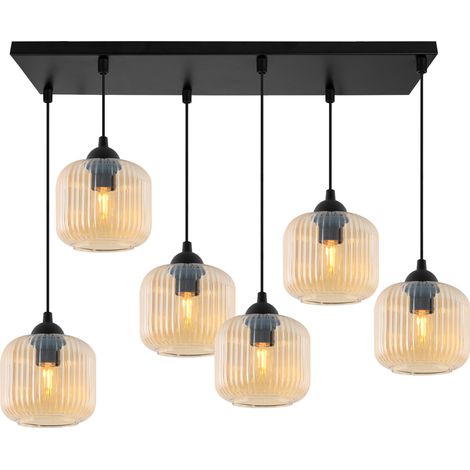 LAMPADA A SOSPENSIONE RIFFLE NERA 6 PARALUME MIELE PIATTO CILINDRO E27 (1/5)