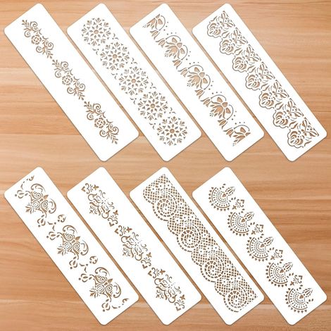 CCYKXA Set mit 8 Blumenbordüren-Schablonen zum Bemalen von Holz, Leinwand, Papier, Stoff, Kuchen und Wänden (1/5)