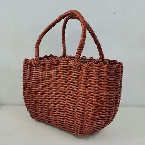 Panier artisanal avec poignée, panier de camping et de pique-nique, panier de rangement pour le vin et les fleurs, panier de courses, organisateur de cuisine, décoration intérieure, couleur kaki unie (1/5)