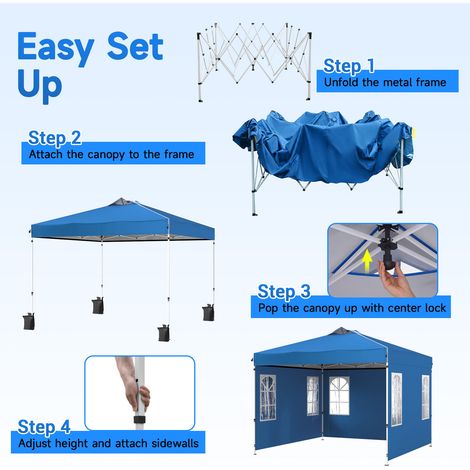 Tente pliante bleue 3 x 3 m en Oxford 210D avec 4 parois, hauteur réglable et toit imperméable pour jardin, camping et événements (1/5)