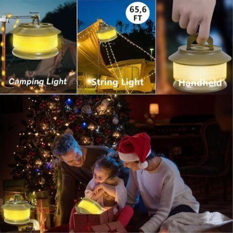 Retractable camping string lights, 20 meters long, 3000 mAh battery, 350 lumens, 5 lighting modes, waterproof, portable, rechargeable, ideal for camping and decoration [Energy Class] (1/3)