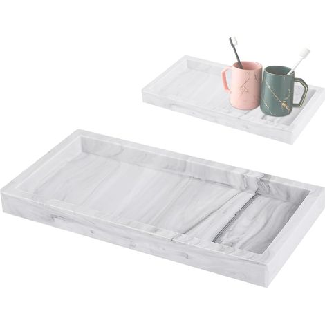 Silikontablett in weißer Marmoroptik – 30 × 13 cm – für Spüle/Schränke – für Schmuck/Kosmetik – große, praktische Größe