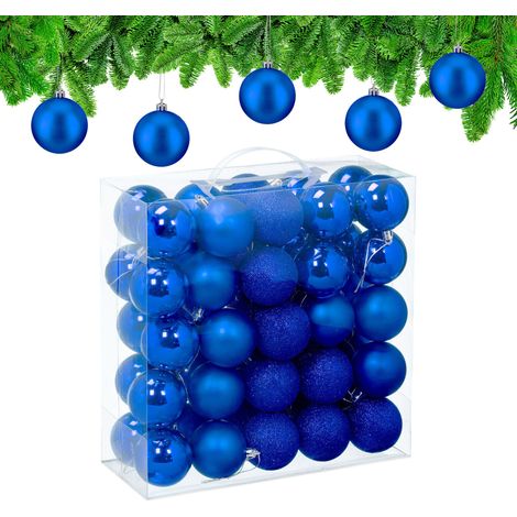 Relaxdays Christmas Baubles, Set of 50, Tree Ornaments, Holiday Decorations, Plastic, Shatterproof, 6 cm, Blue (1/5)
