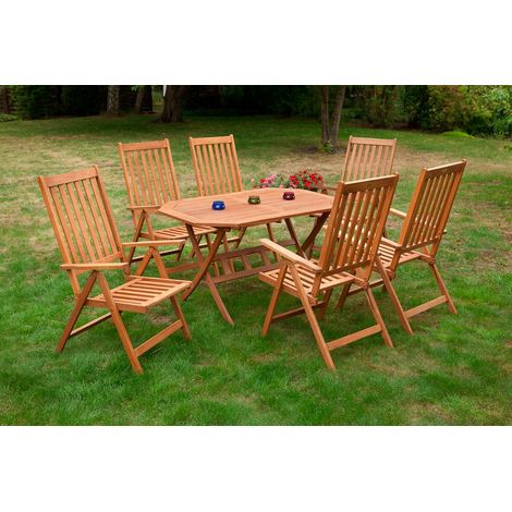 Vitoria Set 7tlg 6 Sessel Tisch 135x85cm Eukalyptus