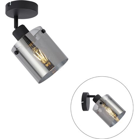 QAZQA Design Wall Spotlight Black with Smoke Glass - Domo