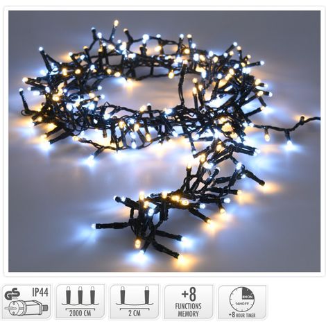 LUCI DI NATALE 1000 LED, 20MT, 8 GIOCHI DI LUCE, BIANCO CALDO/FREDDO