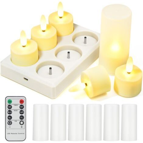 Lot de 6 bougies chauffe plat LED rechargeables avec télécommande 4H/6H Fonction minuterie Bougies LED électriques rechargeables Bougies vacillantes sans flamme pour Noël, Halloween (1/5)