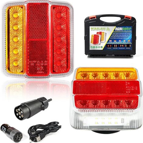 Feu De Remorque Sans Fil LED,Feux Remorque Sans Fil 12v/24,Kit Éclairage Arrière Magnétique Feu de Remorque Arriere Led Wifi Wireless Cache Feu Remorque Recyclable Étanche E-mark (1/5)
