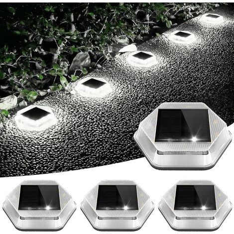 Lampes de sol solaires d'extérieur, lampes d'extérieur étanches, adaptées aux allées et aux marches de jardin, 6000 K, lot de 4. (1/5)