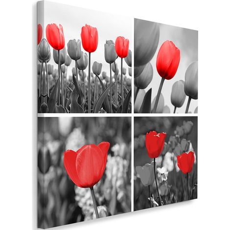 Tableau sur toile Set de tulipes rouges 40x40 (1/5)