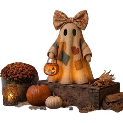 New LED Ghost Desktop Statue, Home Party Decoration, Glowing Patchwork - 65cm