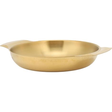 Padella per paella in acciaio inox a doppia aletta, facile da pulire, riscaldamento uniforme, padella a doppia aletta, padella a fondo piatto (misura piccola 21 pollici) (1/5)