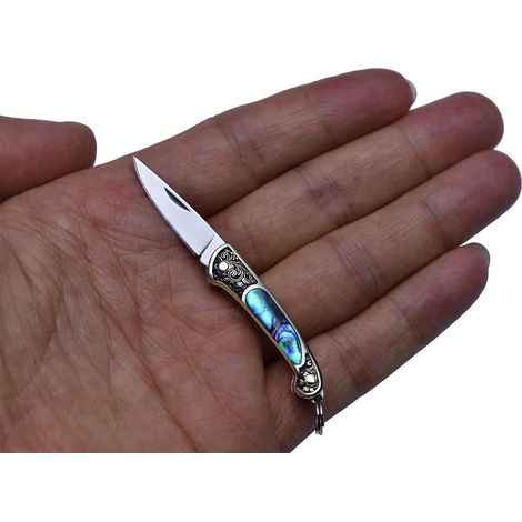 Mini Klappmesser mit Abalone-Muschel Griff, 9g EDC Taschenmesser, Edelstahlklinge