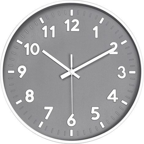 Horloge murale moderne, 3D numérique 30 cm, silencieuse, à quartz, à piles, grise