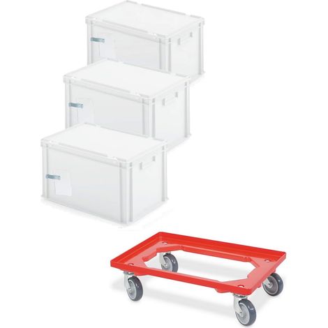 BRB 3x Ordner-Archivboxen für je 7 Ordner (A4, breiter Rücken), inkl. Transportroller (weiß)