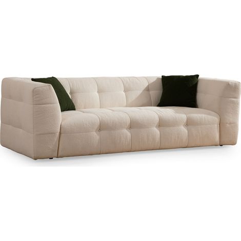 Canapé capitonné 3 places Simur Tissu bouclette Beige (1/5)
