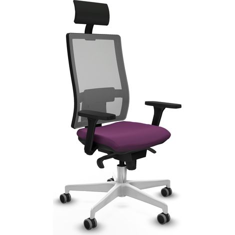 Horna sincro malla gris similpiel morado brazos 3D base blanca cabecero fijo ruedas 65mm engomadas (1/5)