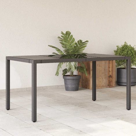 Teenpull – Gartentisch mit Glasplatte Schwarz 150x90x75 cm Poly Rattan (1/5)