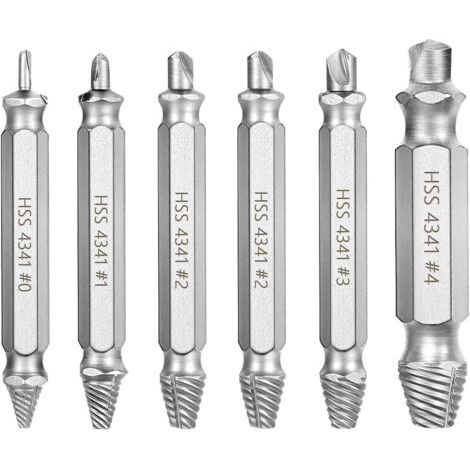 QORVA-(Argent) Kit d'extracteur de vis 6 pièces, extracteur de goujons, extracteurs de vis endommagés pour retirer facilement les goujons et boulons endommagés