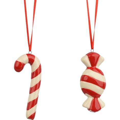 Pendente bastoncino di zucchero in porcellana 4,5 x 1,5 x 10 cm rosso/bianco Peraga Christmas