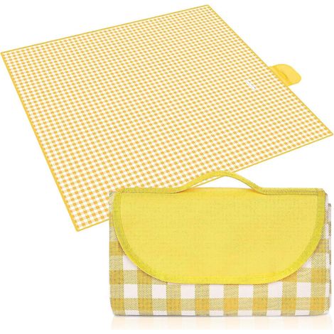 couverture De Pique-nique 200150cm (carreaux Jaunes Et Blancs), Couverture De Pique-nique Pliable, Impermable, Idale Pour Les Parcs, La Randonne, (1/5)