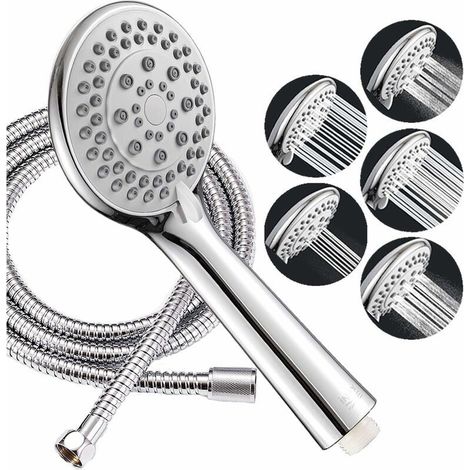 Pomme de douche grande, en economisant de L'eauDouchettes de salle de bain, Pommeau de douche anti calcaire, tuyau flexible en acier inoxydable de 150 cm (1/5)