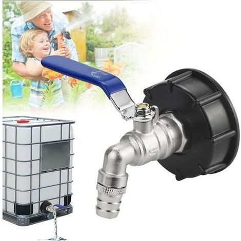 Adaptador de salida para tanque IBC S60x6, válvula 3/4'', adaptador de grifo para tanque IBC, adaptador para tanque, adaptador para depósito de agua, válvula de bola (1/4)