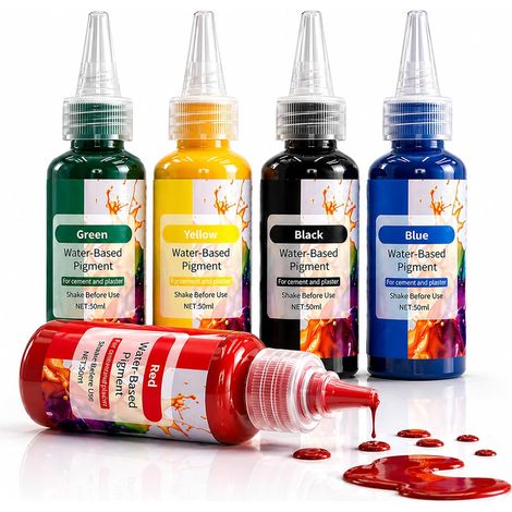 x 50 ml Pigmenti liquidi per polvere da colata – Coloranti a base d'acqua altamente concentrati per gesso, calcestruzzo e cemento, colori miscelabili per il fai da te e decorazioni creative (1/5)
