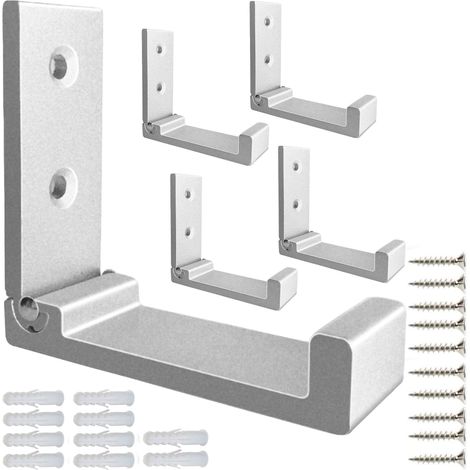 Crochets pliables pour vêtements, lot de 5 cintres, crochets pour serviettes, accessoires, supports pour casque audio robustes en alliage d'aluminium, finition argentée inoxydable pour fixation murale