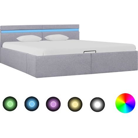 FIMEI Cadre de lit à stockage avec LED Gris clair Tissu 180x200 cm (1/5)