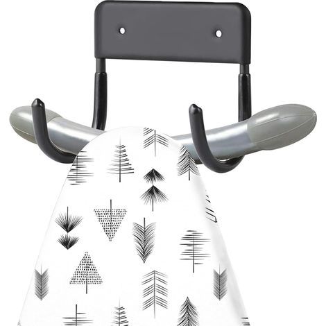 Wall-mounted ironing board hook, metal ironing board holder, sturdy wall-mounted ironing board rack, suitable for small and large ironing boards, with a coat hook (black) (1/5)