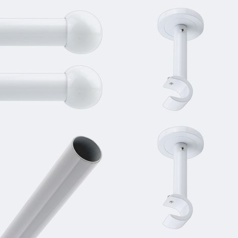 Kit de tringle à rideaux Blanc 200cm Diam.20mm Embout Boule - Fixation Mur - Boulet (1/3)