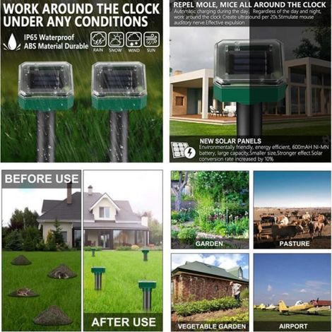 Lot de 4 Répulsifs Solaires à Ultrasons, Répulsif Anti-Taupes Solaire Souris Repeller Exterieur pour Jardins Taupes Campagnols (1/4)