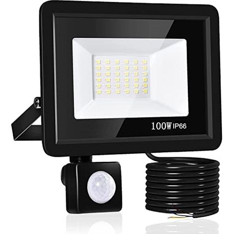 MINKUROW 100w Sensor De Movimiento Led Luz De Inundación, 6500k Super Brillante 10000lm Foco Led Para Exteriores, Ip66 Impermeable Luz De Seguridad Blanca Fría Para Alumbrado Público De Garaje (1/5)
