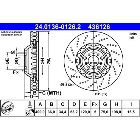 Disque de frein ATE 24.0136-0126.2 BMW 34 11 2 284 101