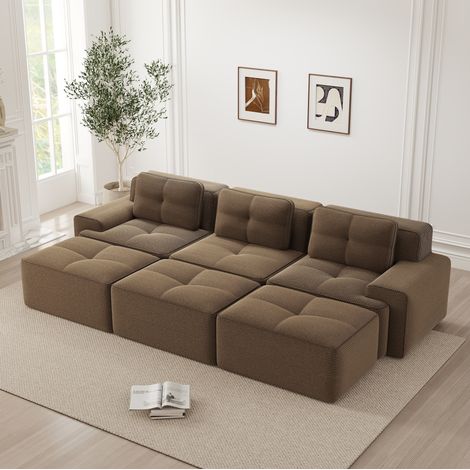 Canapé modulaire convertible en tissu marron, assise profonde 74 cm, dossier incurvé, accoudoirs larges, base antidérapante, sans montage – de FLORAGRACE (1/5)