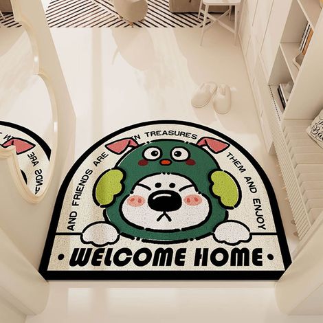 Tapis de porte ours mignon en PVC, lavable et antidérapant, vert, idéal pour l'entrée de la maison. (1/5)