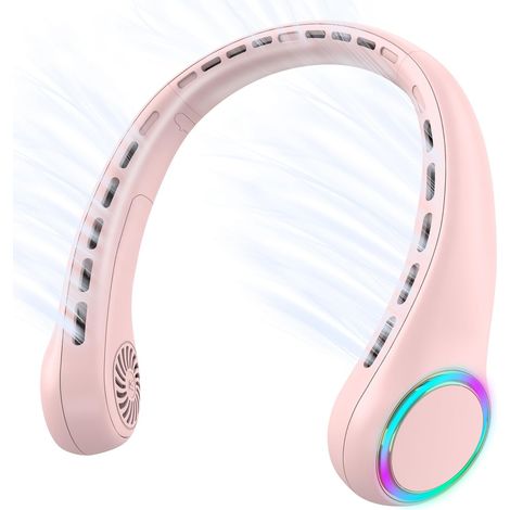 Ventilador de cuello, ventilador portátil, mini ventilador USB, ventilador sin aspas, potente y silencioso, con batería de 4000 mAh, 3 velocidades de viento, adecuado para acampar al aire libre y para (1/5)