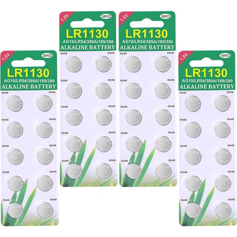 Paquet de 40 Piles Bouton alcaline de la Pile LR1130 AG10 1.5 V,Batteries Bouton Durée de Vie 3 ans
