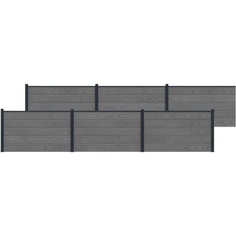 Panneaux de clôture gris aluminium et WPC en 6 pièces