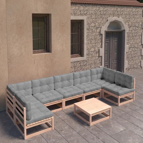 Muebles de jardín 8 pzas y cojines madera maciza pino vidaXL (1/5)